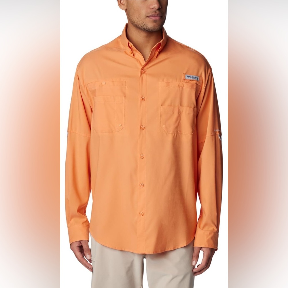 Columbia PFG Adult Button Up Shirt XL Orange Tangerine Vented Fishing